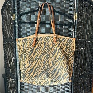 Zebra Print Tote Bag with Tan Straps